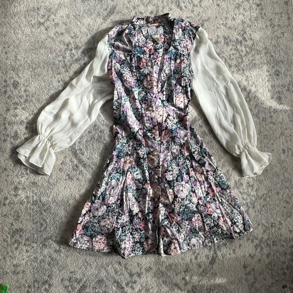 1990s Pastel Floral Mini Dress with Choker